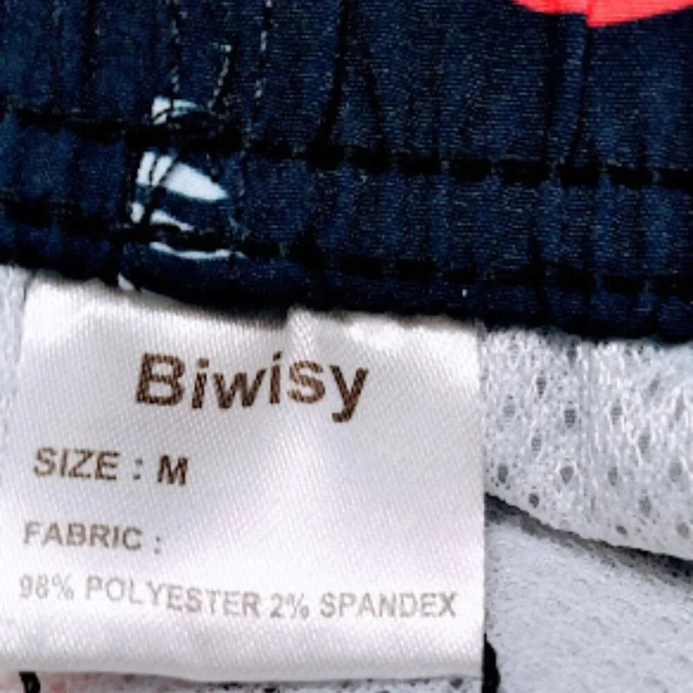 NWT Biwisy Men’s swim trunks with pockets: Blue Floral: Size: M